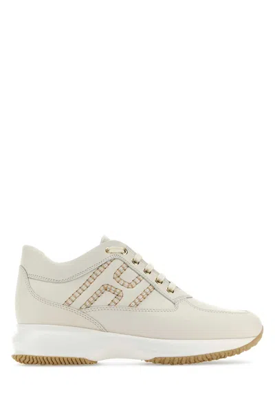 Hogan Ivory Leather Interactive Sneakers In Cream