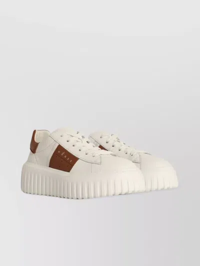 Hogan 'ivory Leather Sneakers' Platform Sole Round Toe