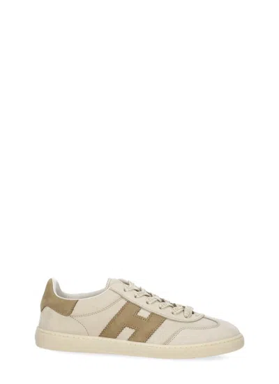 Hogan Ivory Leather Sneakers With Elongated Tongue And Minimalist Design In Neutral