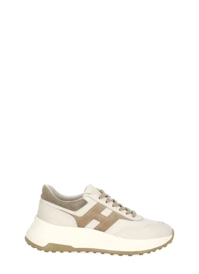 Hogan Ivory Leather Sneakers With Logo Accent And Raised Sole In Multi