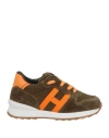 Hogan Junior Toddler Boy Sneakers Military Green Size 10c Leather, Textile Fibers In Multi