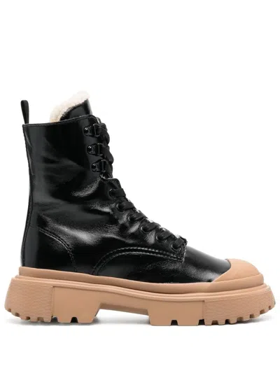 Hogan Lace-up Ankle Boots In Black