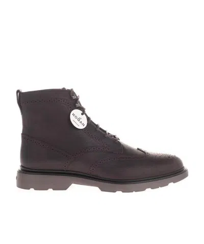 Hogan Lace-up Ankle Boots In Black