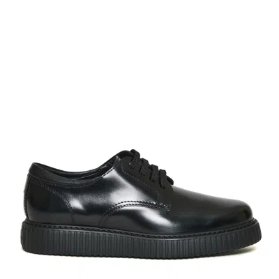 Hogan Lace-up Black Leather Shoes With Textured Sole