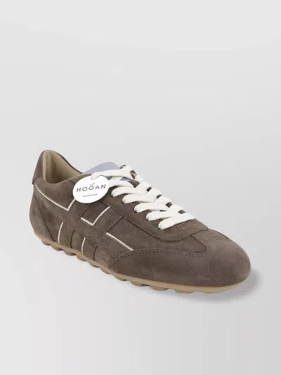 Hogan Lace-up Football Sole Suede Sneaker In Brown