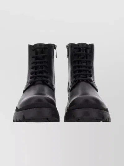 Hogan Lace-up Leather Ankle Boots Zip In Black