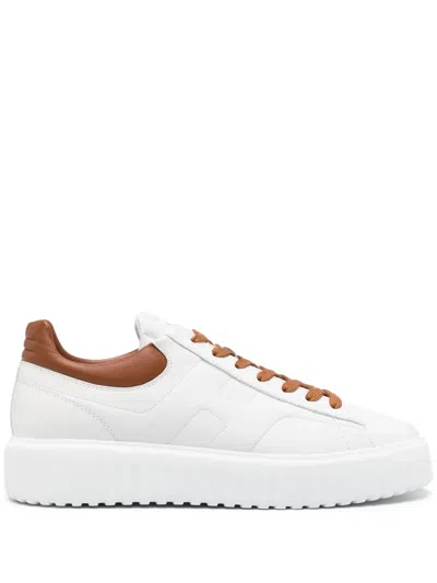 Hogan Contemporary H-stripes Leather Sneakers With Dynamic Design In White