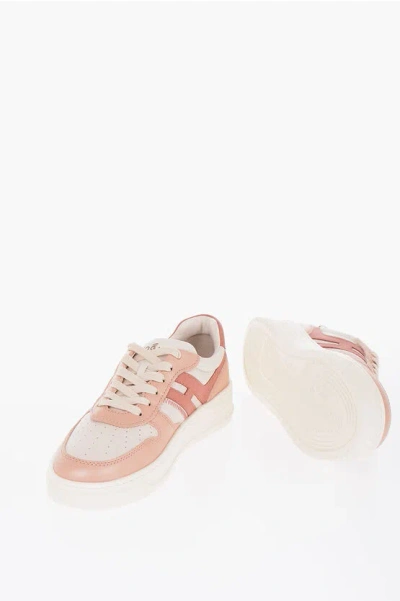 Hogan Lace-up Leather Trainers With Memory Foam Sole In Pink