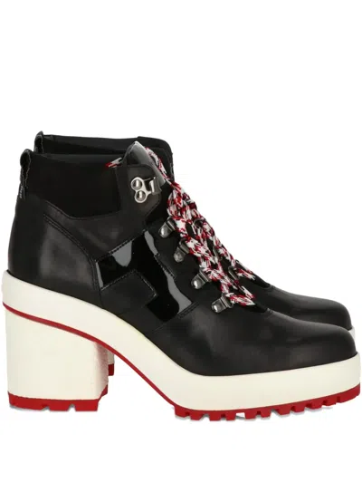 Hogan Lace-up Platform Ankle Boots In Black