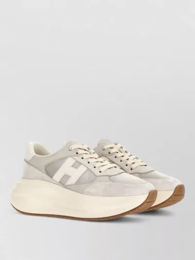 Hogan Lace Up Shoes Platform Sole Round Toe In White