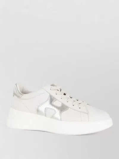 Hogan Lace Up Shoes Platform Sole Round Toe In White