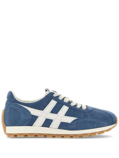 Hogan Lace-up Suede Sneakers With Elegant Panel Design In Blue