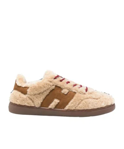 Hogan Shearling H-logo Sneakers In Neutral