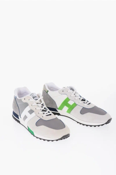 Hogan Leather And Canvas Sneakers With Embroidered Logo In White