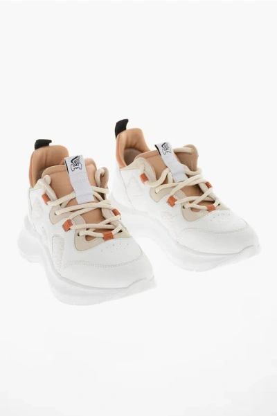 Hogan Leather And Fabric Sneakers With Chunky Sole In White