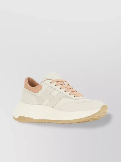 HOGAN LEATHER AND SUEDE SNEAKERS WITH CONTRAST SOLE