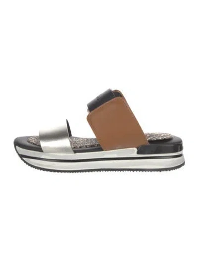 Pre-owned Hogan Leather Animal Print Slides In Multi