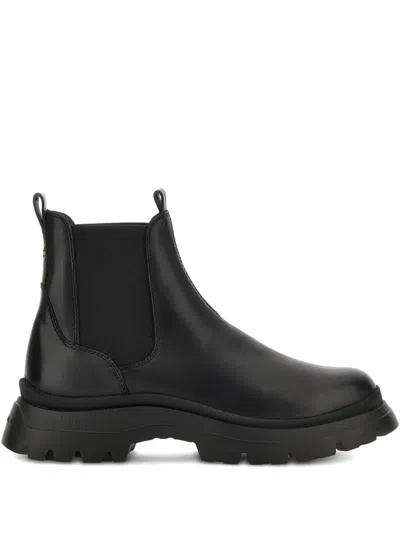 Hogan Leather Ankle Boots In Black