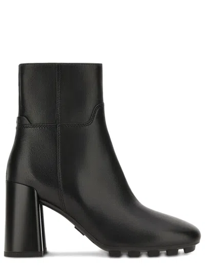Hogan Leather Ankle Boots With Block Heel In Black