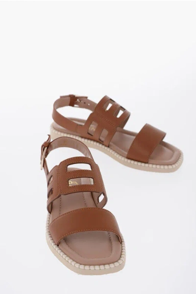 Hogan Leather Sandals With Buckle In Brown