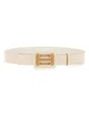 Hogan Rectangular Buckle Leather Belt In Beige