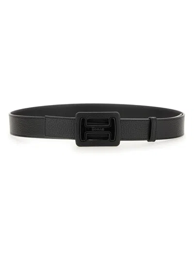 Hogan Textured Black Calfskin Leather Belt With Minimalist Buckle