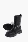 Hogan Leather Biker Boots Lug Sole In Black