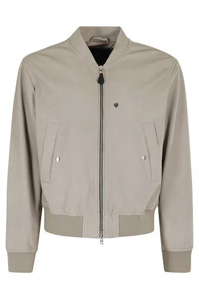 Hogan Leather Bomber In Beige