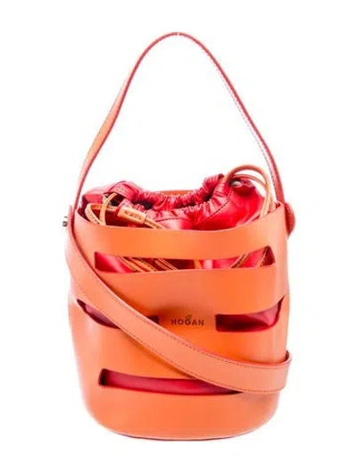 Pre-owned Hogan Leather Bucket Bag In Orange