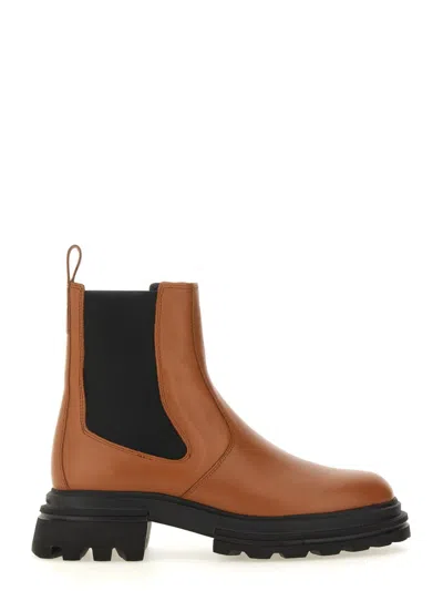 Hogan Leather Chelsea Ankle Boots In Brown