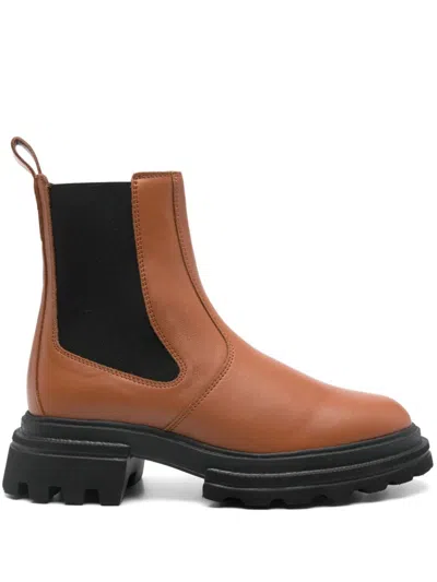 Hogan Leather Chelsea Boots In Brown