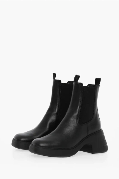 Hogan Leather Chelsea Boots Heel 7 Cm In Black