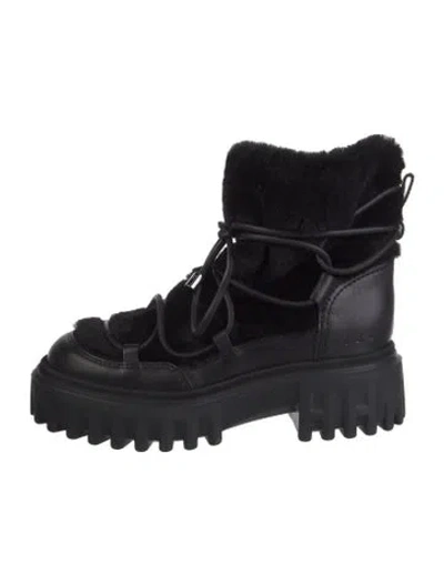 Pre-owned Hogan Leather Combat Boots In Black