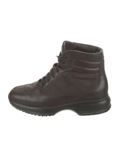 Pre-owned Hogan Leather Combat Boots In Brown