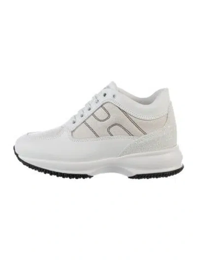 Pre-owned Hogan Leather Crystal Embellishments Sneakers In White