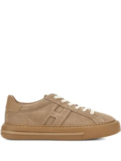 Hogan Leather Flat Sneakers In Neutral