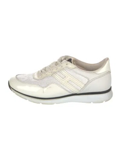 Pre-owned Hogan Leather Glitter Accents Sneakers In Metallic/silver