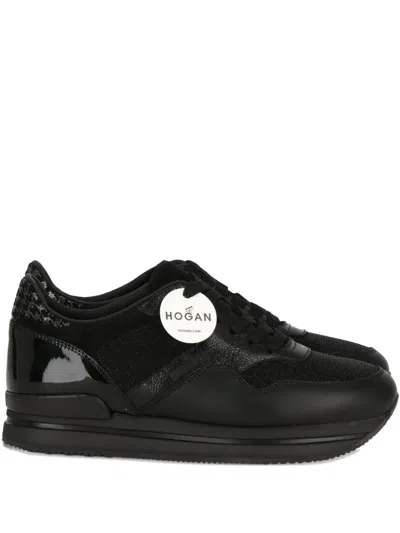 Hogan Leather Glitter-detail Sneakers In Black