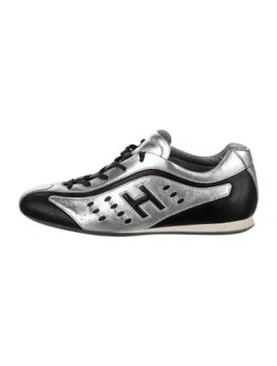 Pre-owned Hogan Leather Graphic Print Athletic Sneakers In Silver