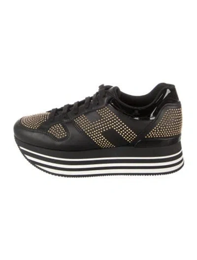 Pre-owned Hogan Leather Graphic Print Chunky Sneakers In Black