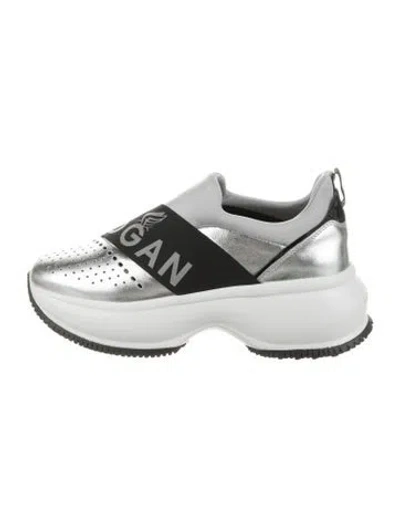 Pre-owned Hogan Leather Graphic Print Chunky Sneakers In Silver