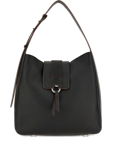 Hogan Leather Hobo Bag In Black