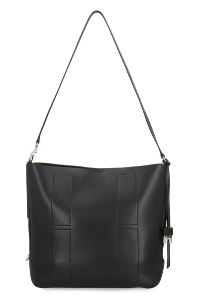 Hogan Leather Hobo Handbag With Removable Logo Charm, Zip Clutch & Adjustable Shoulder Strap, 41 Cm In Black