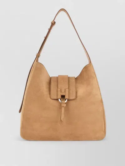Hogan Leather Hobo Shoulder Bag Top Handle In Brown