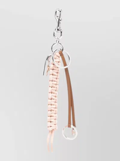Hogan Leather Keyring Braided Design Metal Hardware In Pink