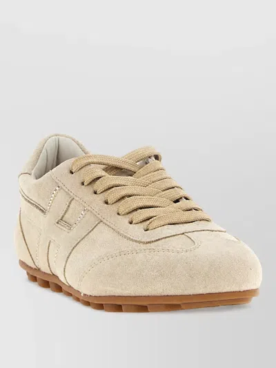 Hogan Leather Lace-up Sneakers In Neutral