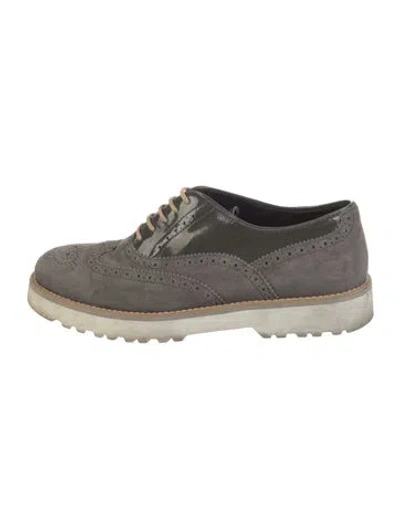 Pre-owned Hogan Leather Lasercut Accents Oxfords In Gray