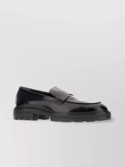 Hogan Leather Loafers With Round Toe And Rubber Sole In Black