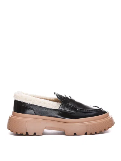 HOGAN LEATHER LOAFERS WITH TEDDY LINING
