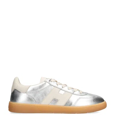 Hogan Cool Metallic Leather Sneakers In Silver
